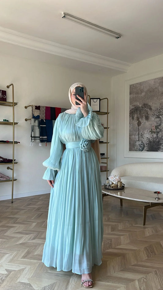 Maria İpek Taşlı Elbise Su Yeşili