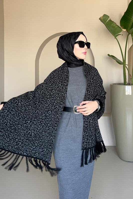 Leopar Şal Panço Siyah