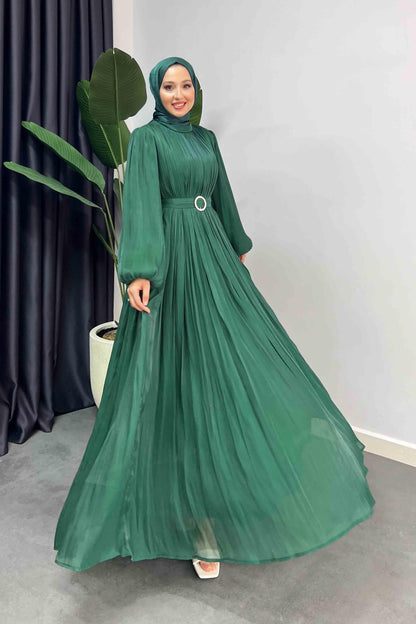 Gold Deren Abiye Elbise Zümrüt