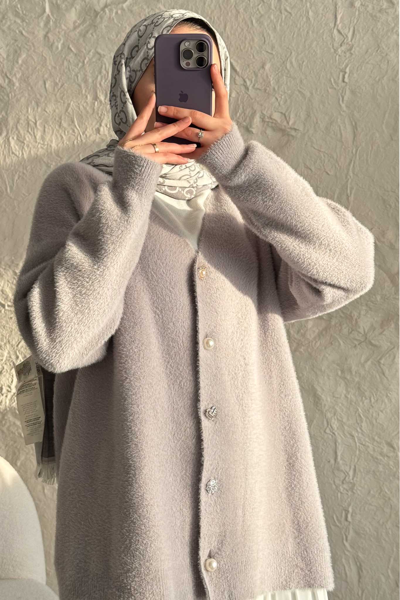 Peluş Triko Hırka Gri