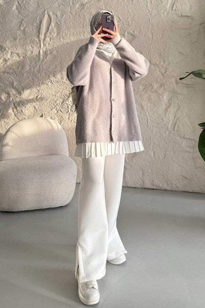 Peluş Triko Hırka Gri