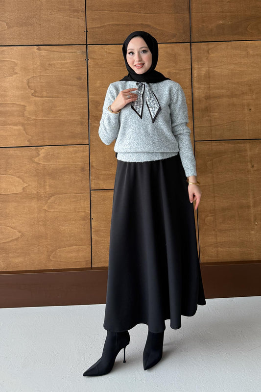 Espana Şallı Triko Tunik Gri