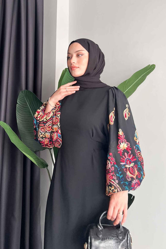 Kolu Çiçek Desenli Elbise