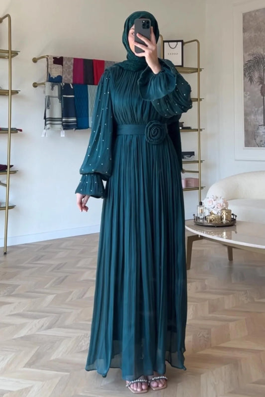 Maria İpek Taşlı Elbise Zümrüt