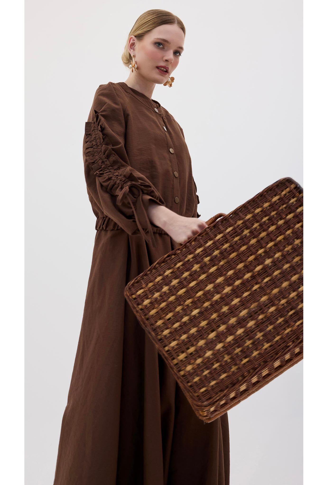 Martine Tasarım Ceketli Elbise Kahverengi