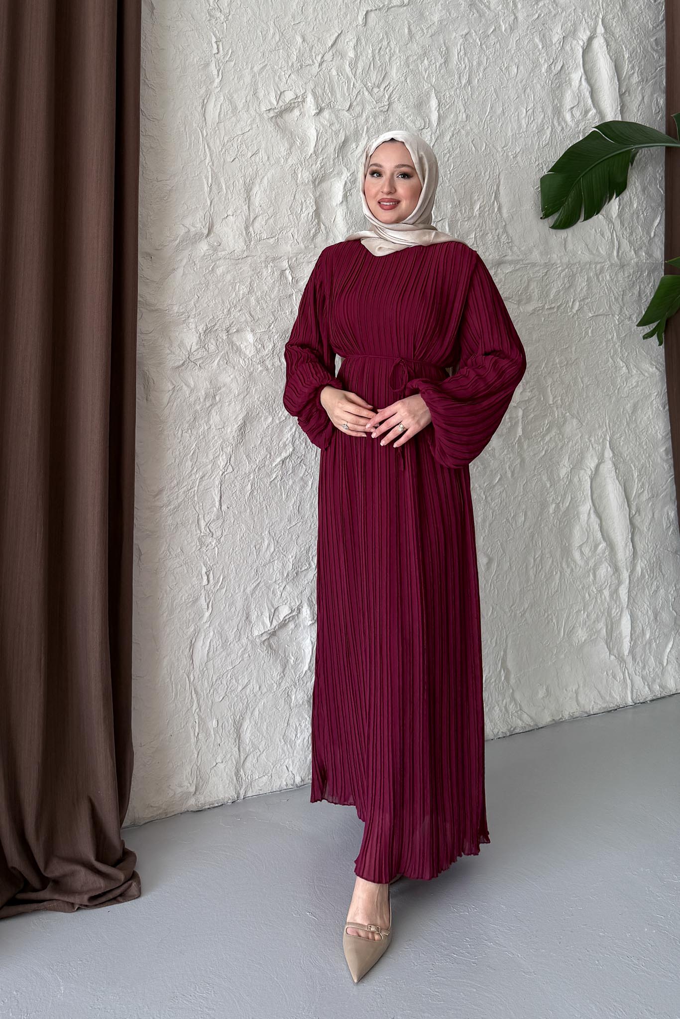 Seyran Piliseli Elbise Mürdüm