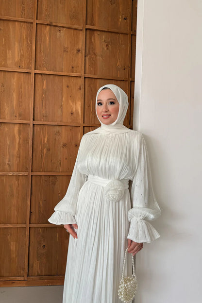 Maria İpek Taşlı Elbise Beyaz