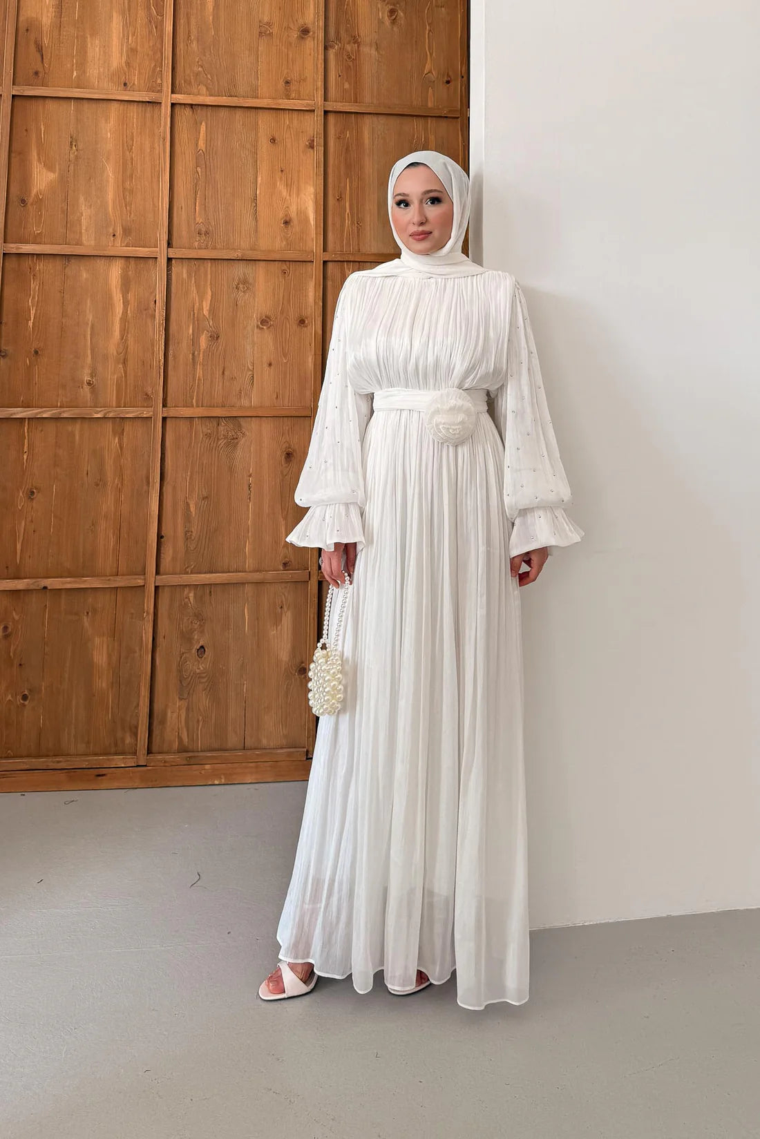 Maria İpek Taşlı Elbise Beyaz