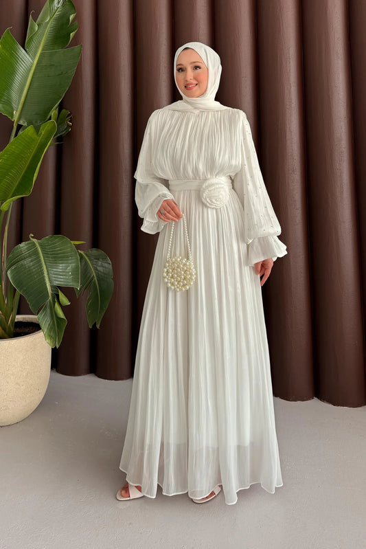 Maria İpek Taşlı Elbise Beyaz