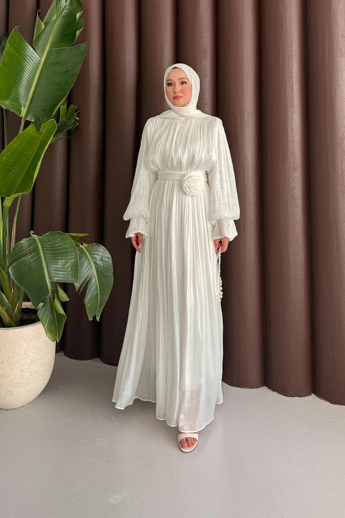 Maria İpek Taşlı Elbise Beyaz