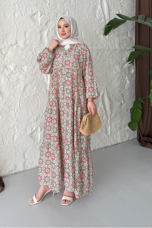 Prizma Desenli Elbise Fuşya