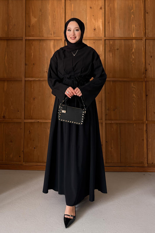 Makas Büzgü Elbise Siyah