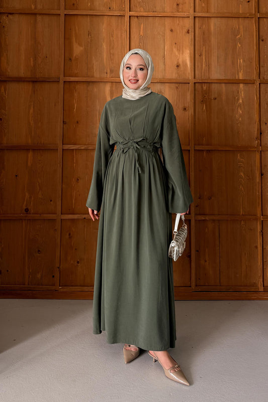 Makas Büzgü Elbise Su Yeşili